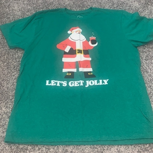 Let's Get Jolly green Christmas Santa clause drink‎ t shirt size large holiday